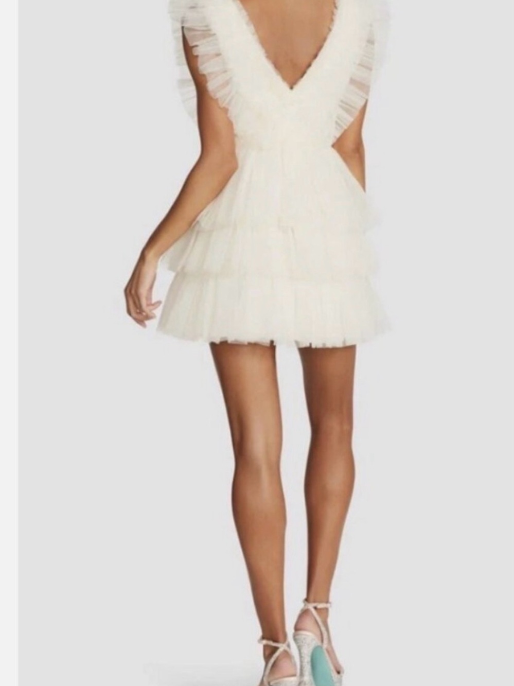 Betsey Johnson White Tulle Ruffle V-Back Mini Dress